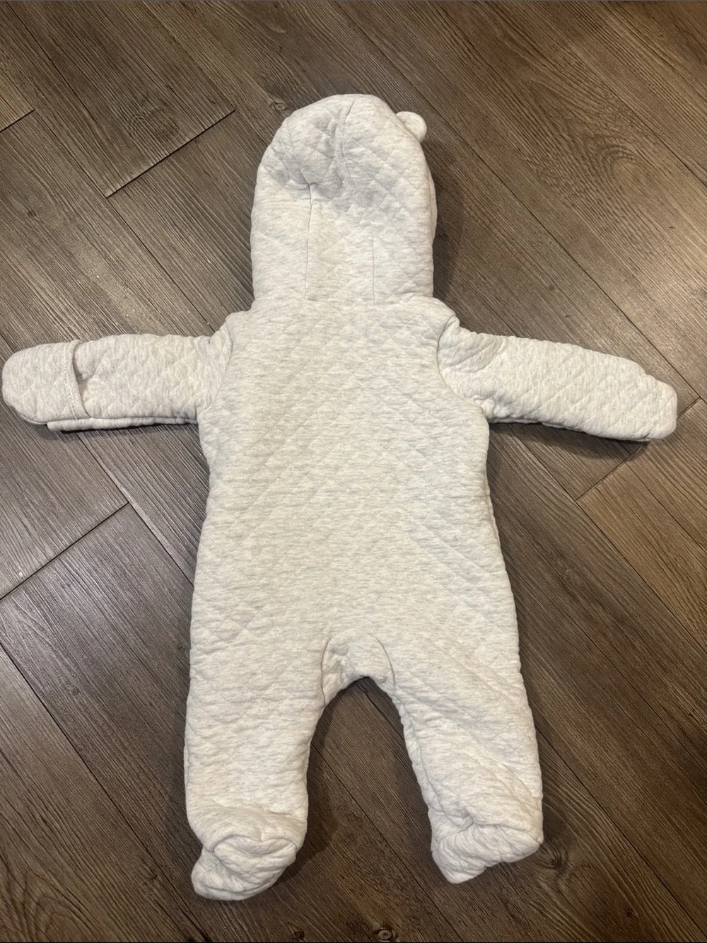 Carter's Gray Quilted Baby One-Piece Footed Bunting w Hood. 3 months. Like New!
